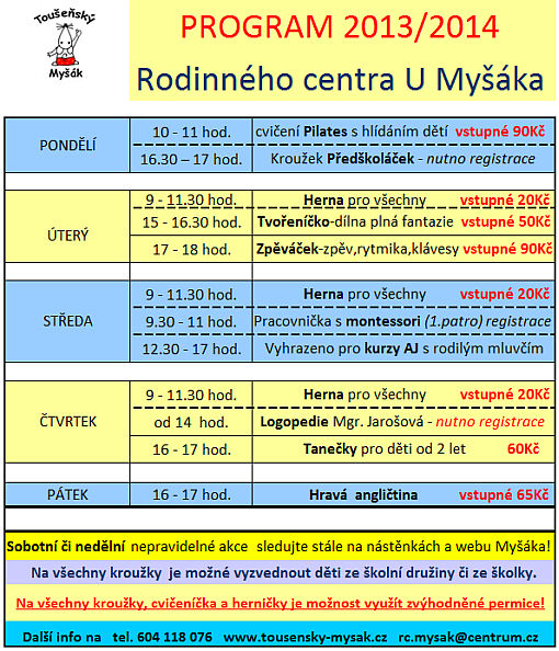Program Toušeňský Myšák 2013/2014